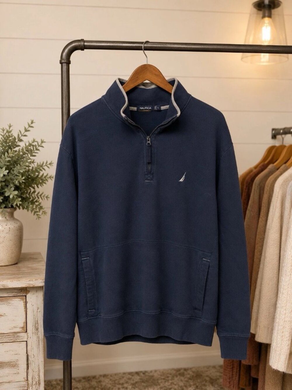Nautica Men’s Navy Blue Quarter Zip Pullover Sweatshir
